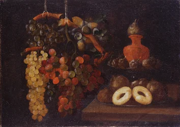 Stillleben mit Trauben und Kuchen